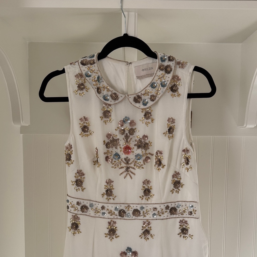 BHLDN bridal Ivory Floral Embroidered Peter Pan Collar Midi Dress - Picture 3 of 6